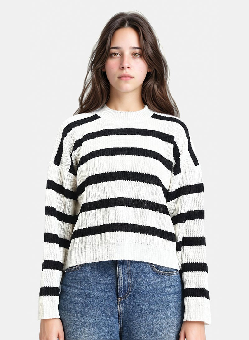 Ravin Women Long Sleeve Striped Knit Pullover - Image 1